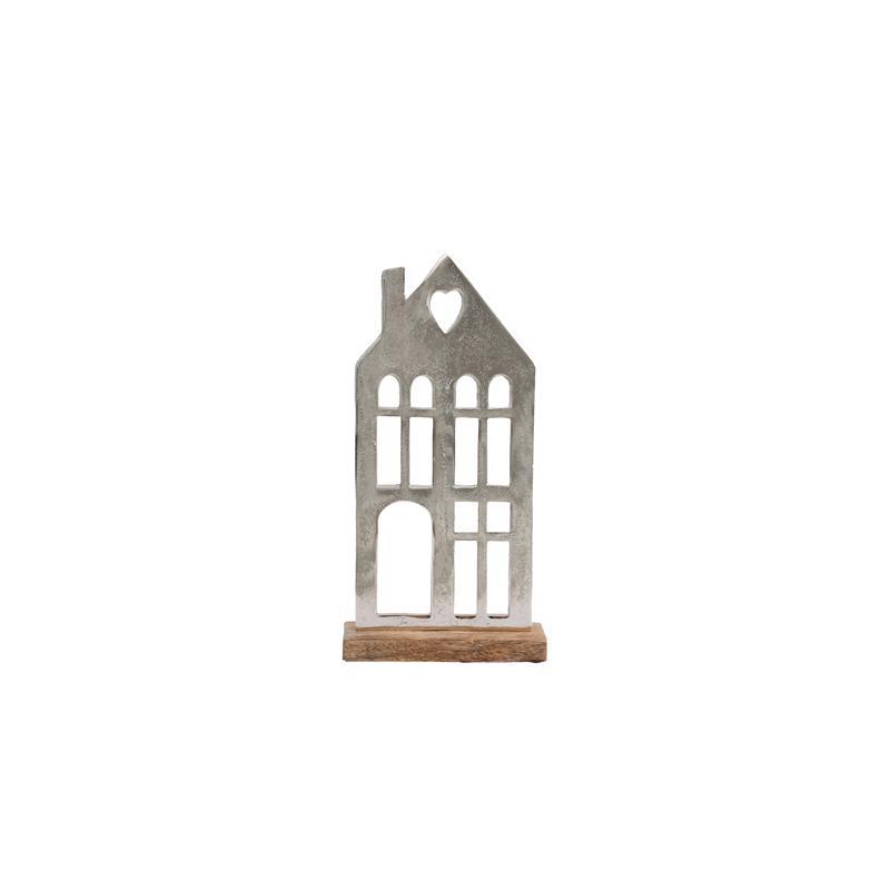 Διακοσμητικό Home 786 Fylliana Αλουμινίου με Ξύλινη Βάση Ασημί χρώμα 18x5x35εκ