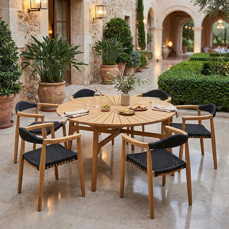 Τραπεζαρία 7τεμ. Ganny-Colen teak ξύλο σε φυσική-μαυρη απόχρωση Φ150x75εκ