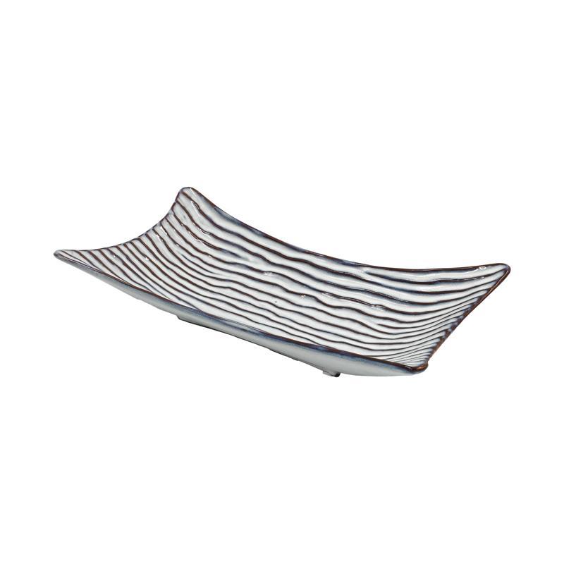 Κεραμική Πιατέλα FL273 Fylliana Λευκό - Γκρι 36x19x8 εκ.