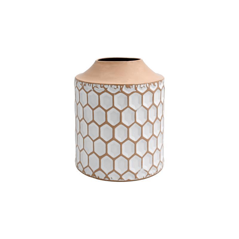 Μεταλλικό Διακοσμητικό Βάζο FL364 Fylliana Μπεζ - Λευκό Φ19x23 εκ.