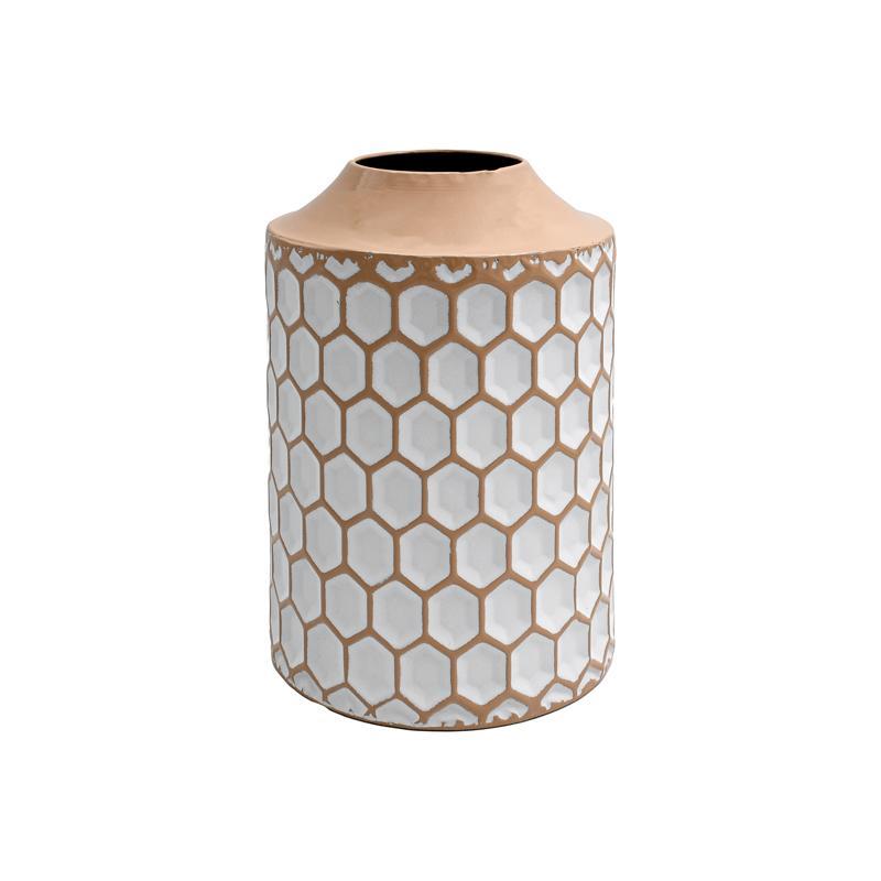 Μεταλλικό Διακοσμητικό Βάζο FL363 Fylliana Μπεζ - Λευκό Φ20x30 εκ.