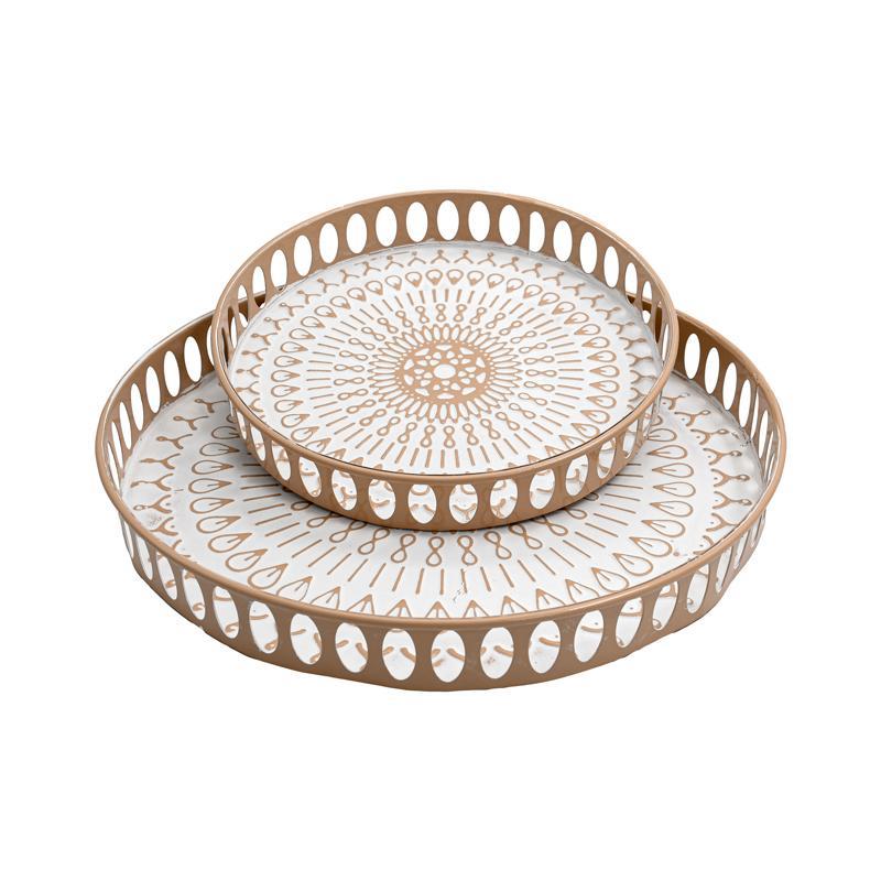 Σετ 2τεμ Μεταλλικοί Δίσκοι FL1510 Fylliana Μπεζ - Λευκό 38x38x5 εκ. & 28x28x5 εκ.