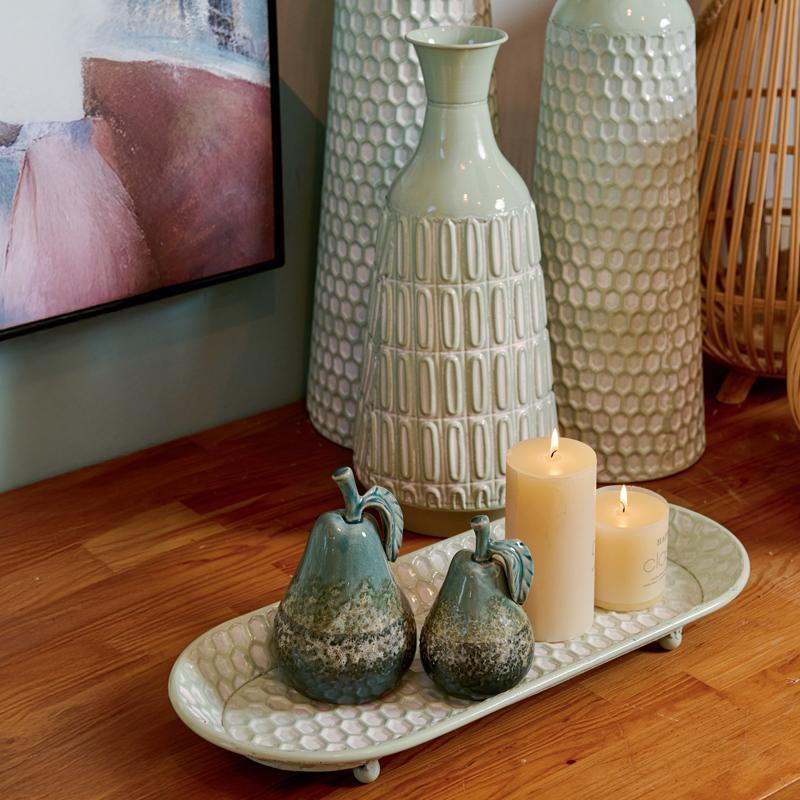 Σετ 2τεμ Μεταλλικοί Δίσκοι FL1128 Fylliana Mint - Λευκό  60x27x6 εκ. & 53x23x6 εκ.