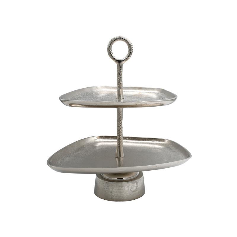 Διακοσμητικός Μεταλλικός Δίσκος Διώροφος FL11395 Fylliana Ασημί 42x35x45 εκ.