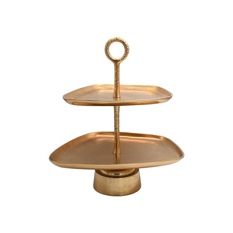 Διακοσμητικός Μεταλλικός Δίσκος Διώροφος FL11395 Fylliana Χρυσό 42x35x45 εκ.