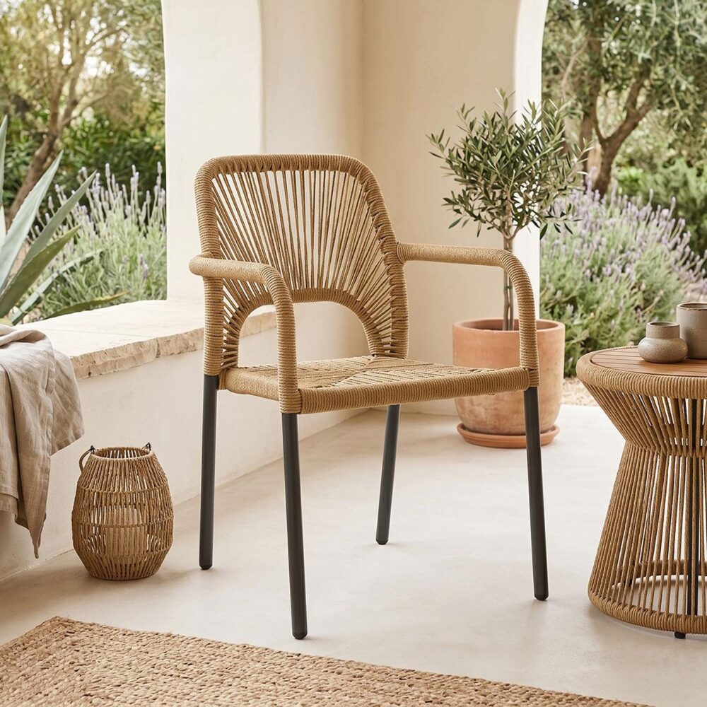 Καρέκλα - Πολυθρόνα αλουμινίου Norture στοιβαζόμενη ανθρακί σκελετός-φυσικό rattan 57x63x82 εκ.