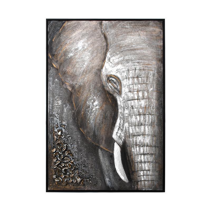 Πίνακας σε Καμβά FL84 Fylliana Ελέφαντας Μπεζ -Καφέ και Λευκό 80x120εκ.