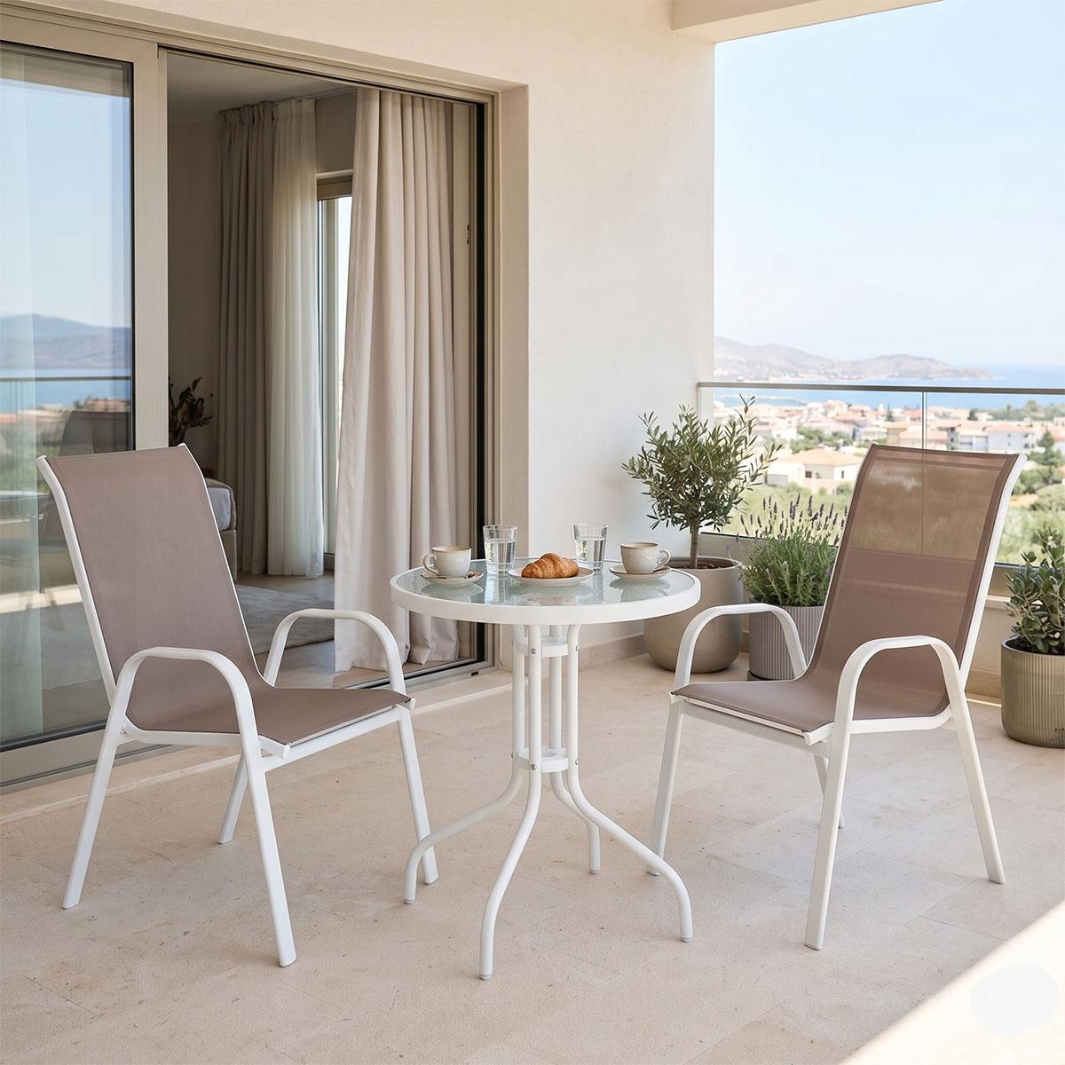 Σετ κήπου Calan-Watson σετ 3τεμ μέταλλο λευκό-textilene καφέ