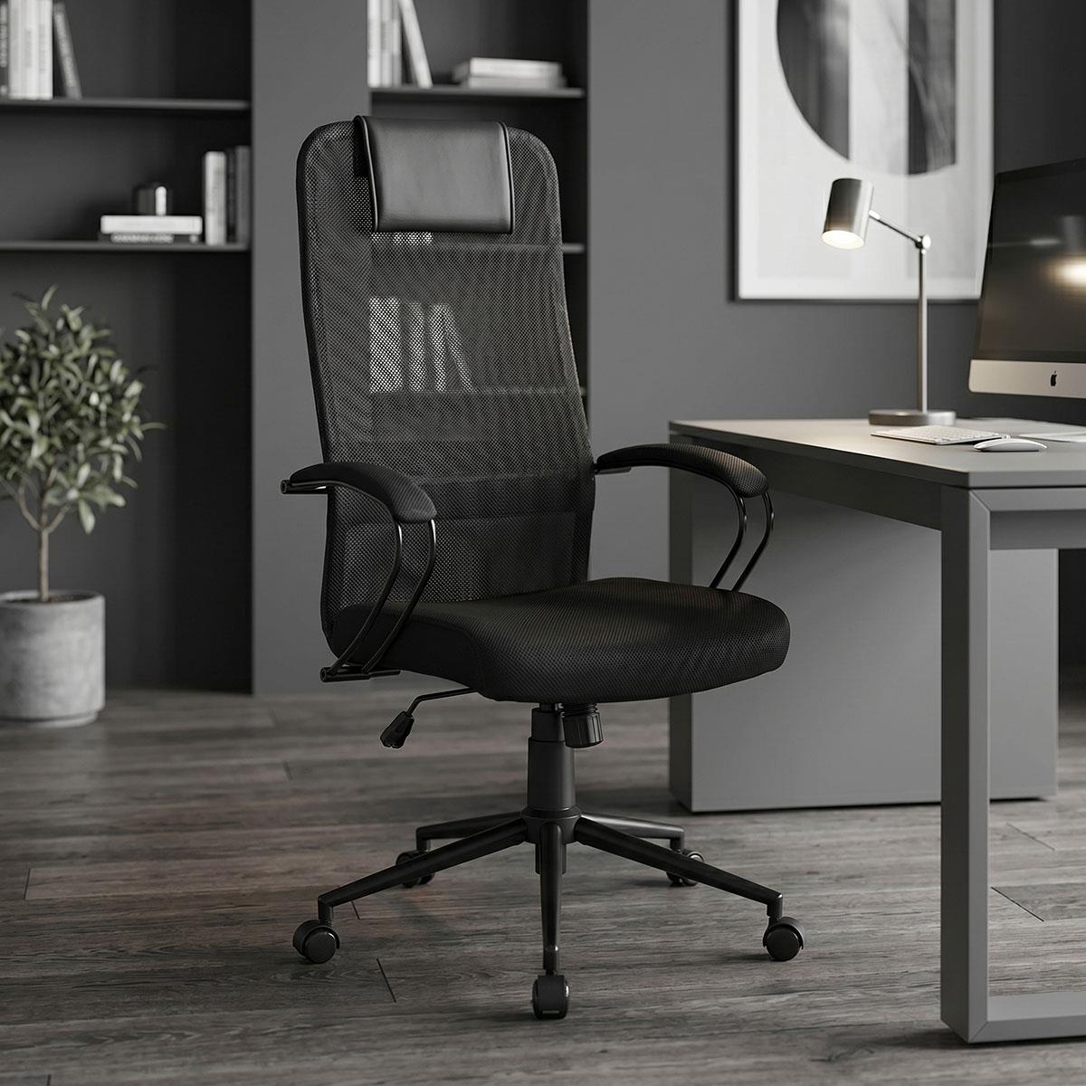 Καρέκλα γραφείου Lord I ύφασμα σε μαύρη απόχρωση-πόδι μαύρο μέταλλο 64x61x116-126εκ