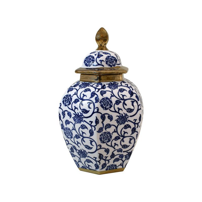 Κεραμικό Βάζο FL22424 Fylliana Μπλέ - Λευκό - Χρυσό 21x32 εκ.