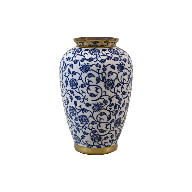 Κεραμικό Βάζο FL22908 Fylliana Μπλέ - Λευκό - Χρυσό 19x30 εκ.
