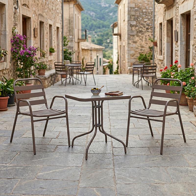 Σετ κήπου - Τραπεζαρία Watson-Sussie σετ 3 τεμ. μέταλλο καφέ - γυαλί 60x60x70 εκ.