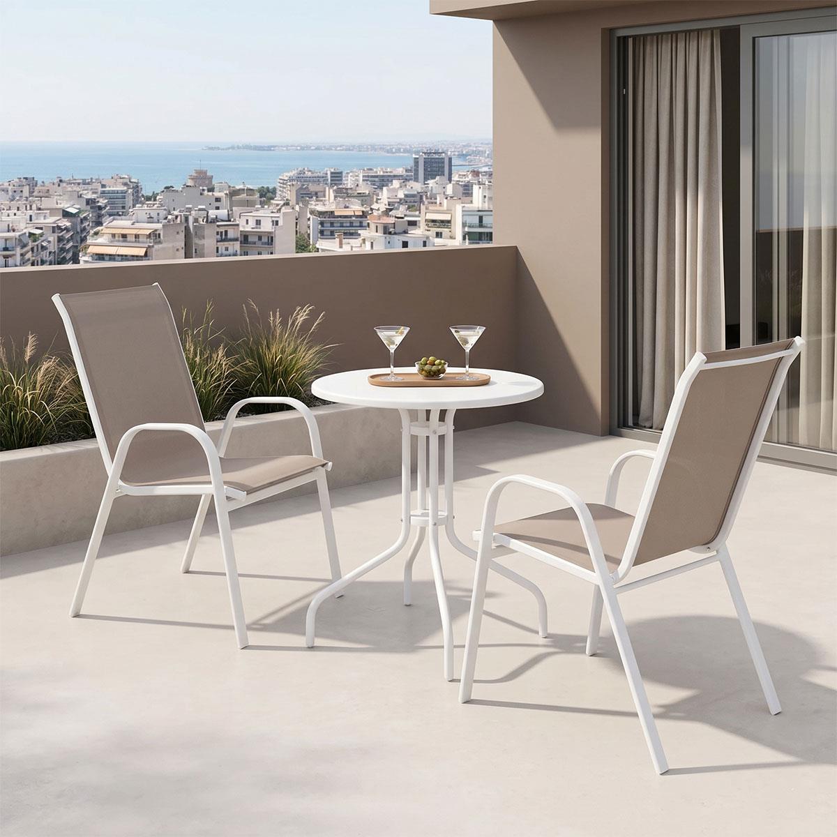 Σετ κήπου - Τραπεζαρία Vergo - Calan 3 τεμ. μέταλλο λευκό Φ60x70 εκ.