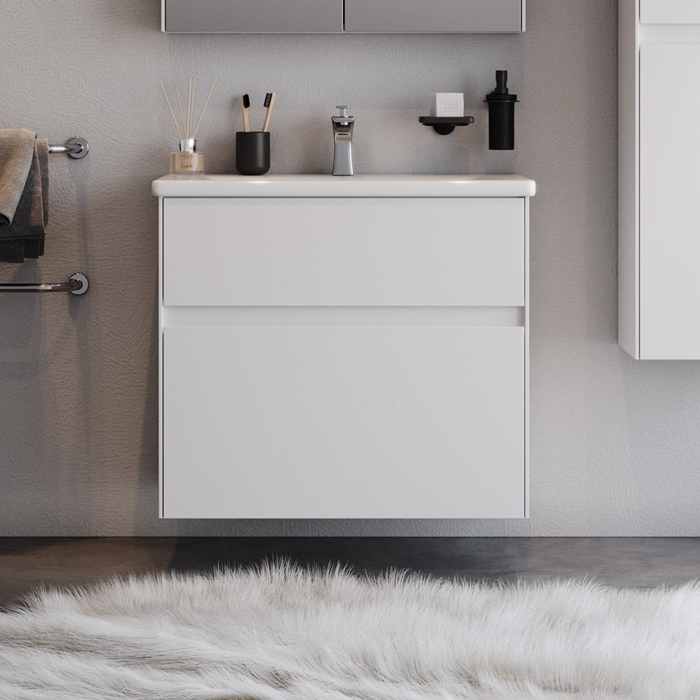 Πάγκος μπάνιου με Νιπτήρα MALAGA 65 MDF σε Λευκό ματ 65x45.5x75εκ.