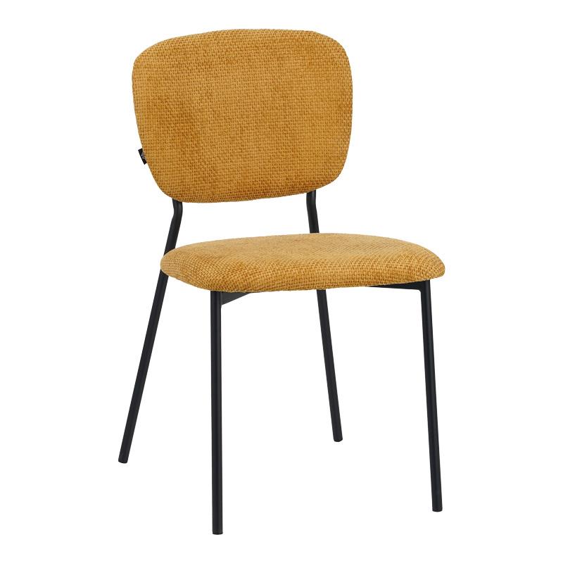 Καρέκλα Cathair με ύφασμα μπουκλέ μουσταρδί και μαύρα μεταλλικά πόδια 48x53x82 εκ.