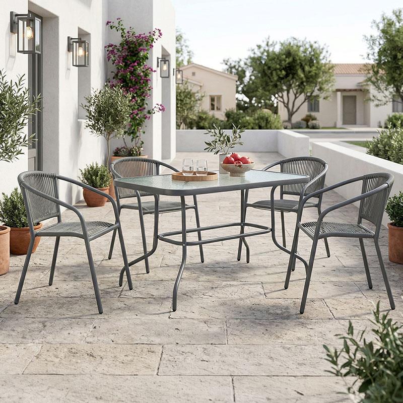 Σετ κήπου Τραπεζαρία Valor - Lindaria 5 τεμ. μέταλλο ανθρακί - γυαλί - pe rattan 110x60x70 εκ.