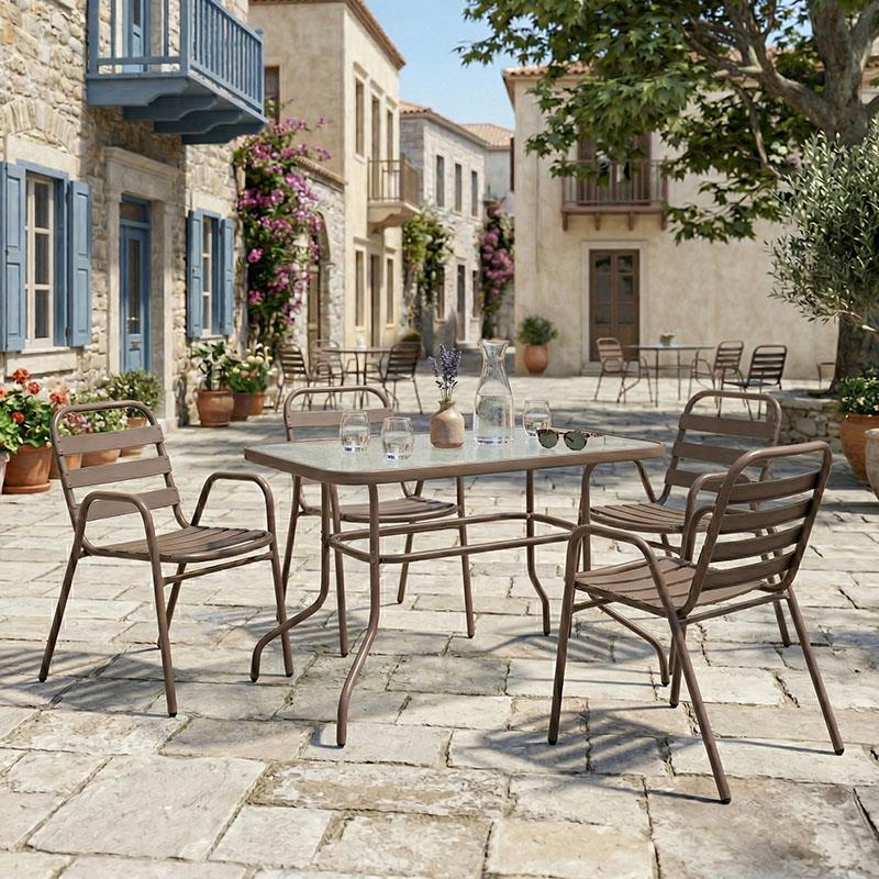 Σετ κήπου - Τραπεζαρία Valor - Sussie 5 τεμ. μέταλλο καφέ - γυαλί 110x60x70 εκ.