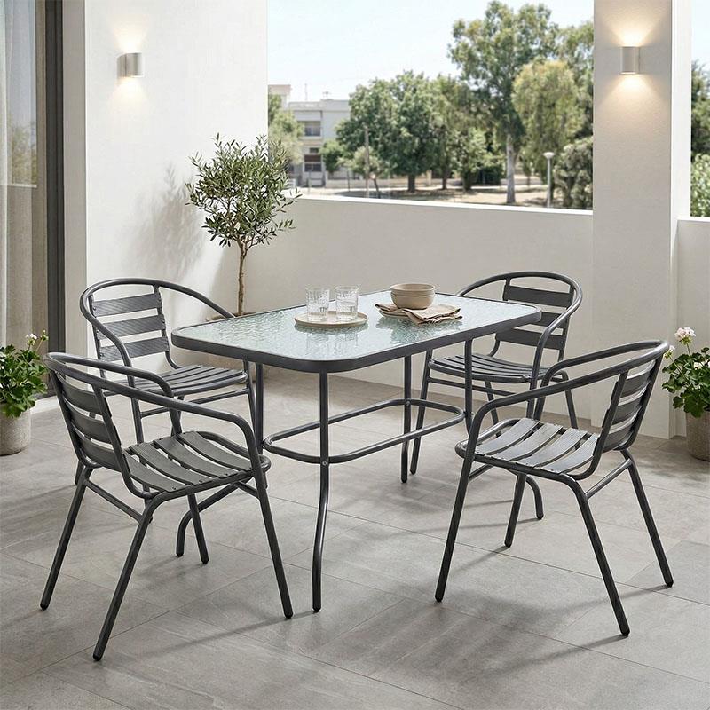 Σετ κήπου Τραπεζαρία Valor - Tade 5 τεμ. μέταλλο ανθρακί - γυαλί 110x60x70 εκ.