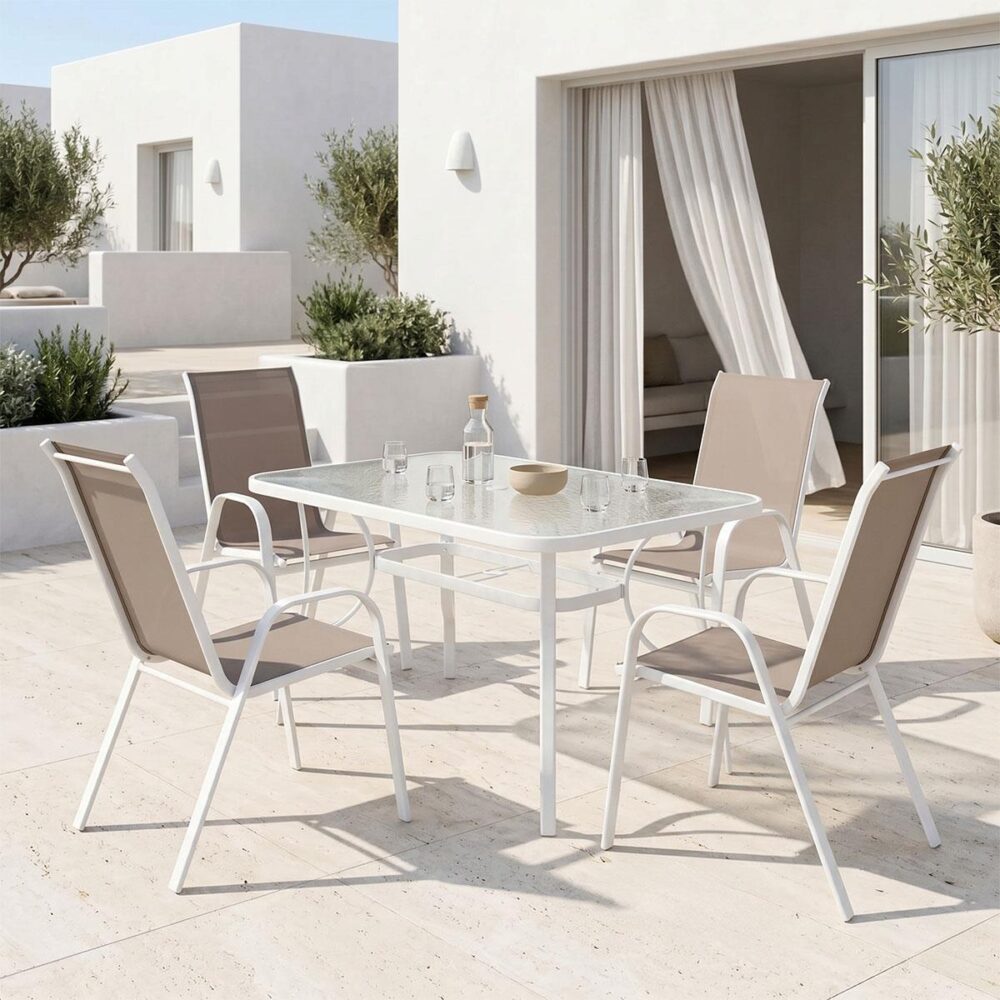 Σετ κήπου - Τραπεζαρία Calan - Ensure 5 τεμ. μέταλλο - γυαλί λευκό 120x70x70 εκ.