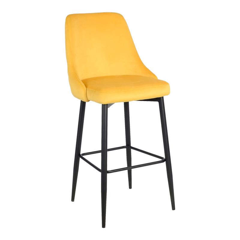 Σκαμπό μπαρ Zedna κίτρινο βελούδο - μαύρα μεταλλικά πόδια 52x57x111 εκ.