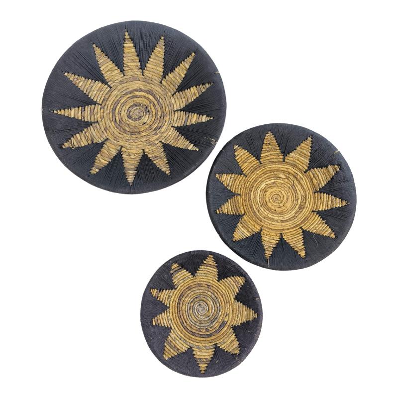 Σετ Διακοσμητικό Τοίχου Circy Inart 3 τεμ. Ψάθα σε Μαύρο - Μπέζ