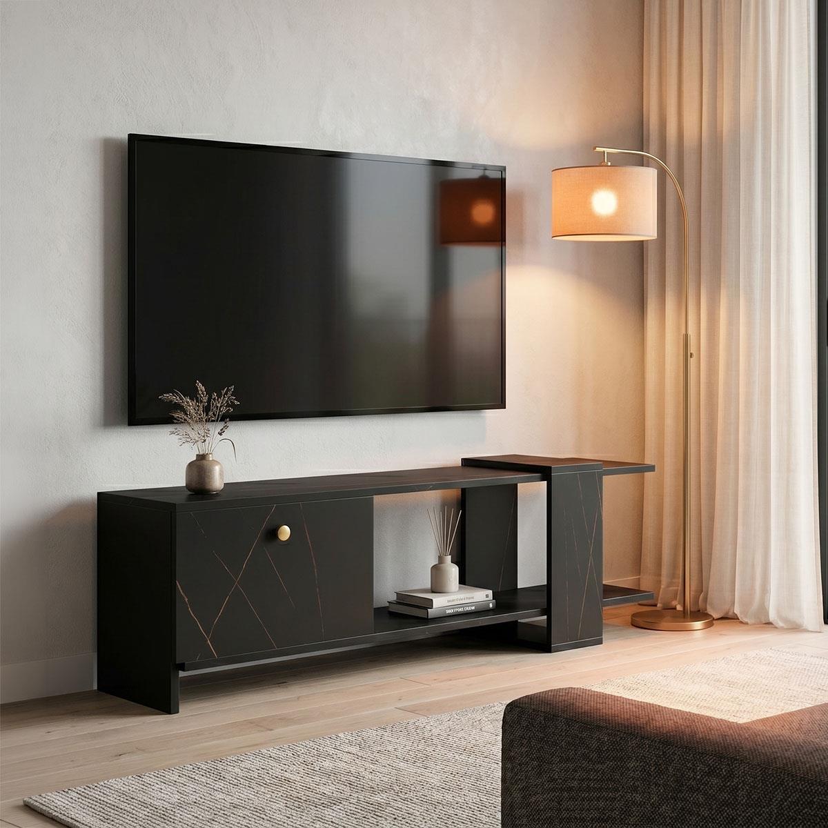 Έπιπλο τηλεόρασης Standi σε μαύρο-μαύρο μαρμάρου απόχρωση 120x25x36.8εκ.