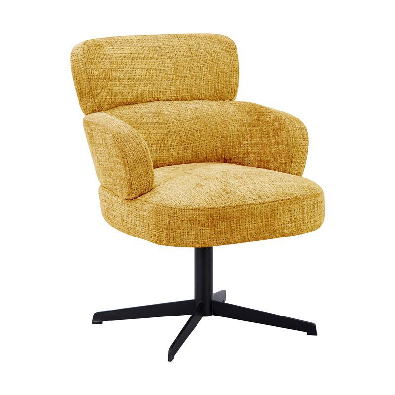 Πολυθρόνα Περιστρεφόμενη FL096 Fylliana Μουσταρδί ύφασμα με Μαύρη Μεταλλική βάση 70x74x89εκ