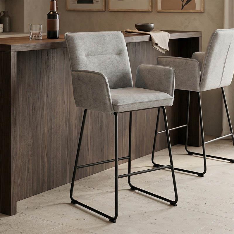 Σκαμπό μπαρ Essential ύφασμα γκρι-πόδι μαύρο μεταλλικό 57x64.5x107εκ