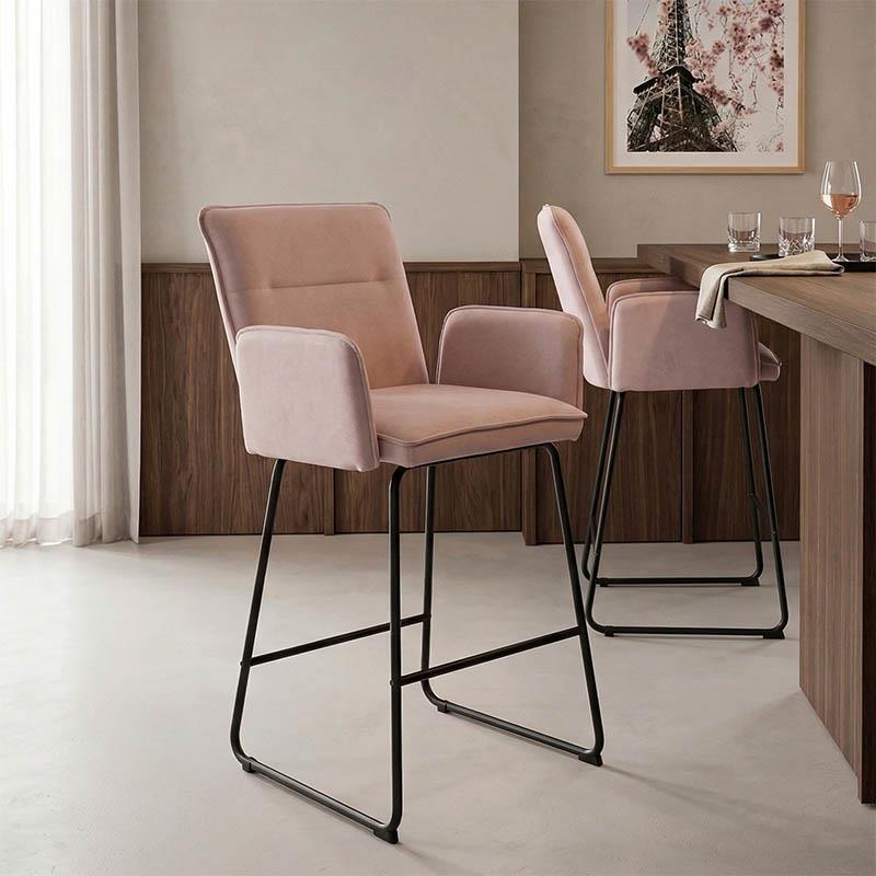 Σκαμπό μπαρ Essential ύφασμα σάπιο μήλο-πόδι μαύρο μεταλλικό 57x64.5x107εκ