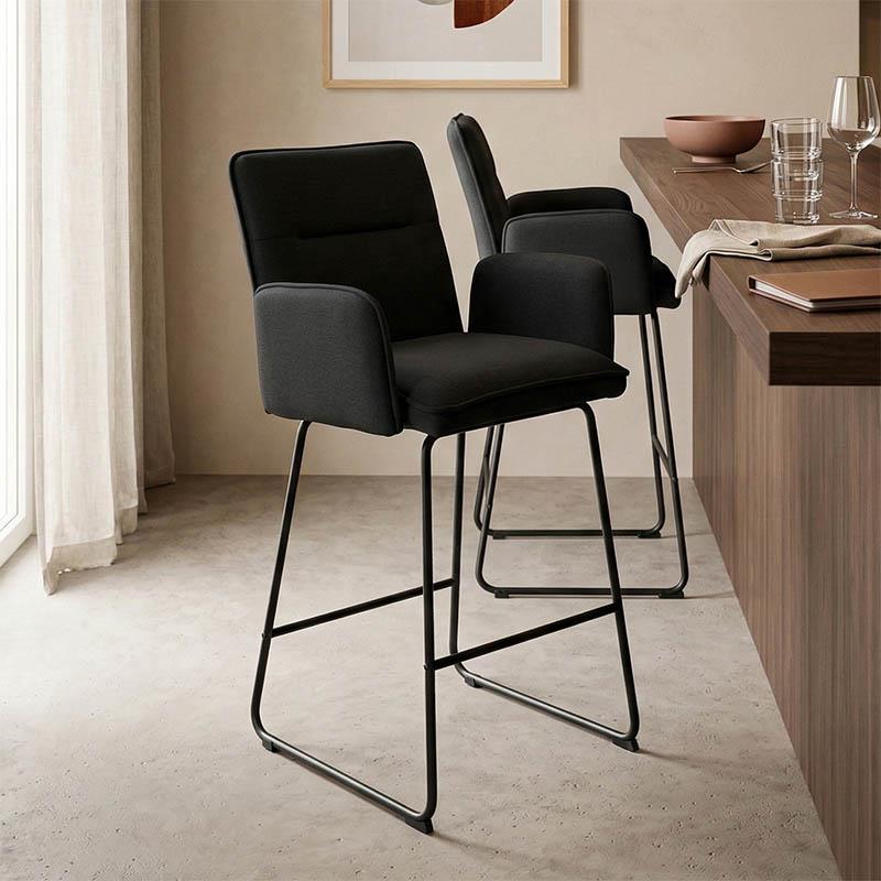 Σκαμπό μπαρ Essential ύφασμα μαύρο-πόδι μαύρο μεταλλικό 57x64.5x107εκ