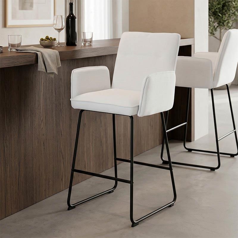 Σκαμπό μπαρ Essential ύφασμα λευκό-πόδι μαύρο μεταλλικό 57x64.5x107εκ