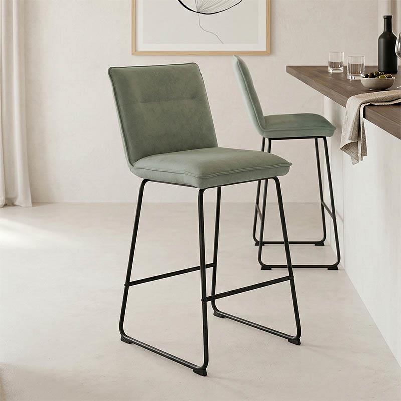 Σκαμπό μπαρ Essential ύφασμα χακί-πόδι μαύρο μεταλλικό 53x64.5x107εκ