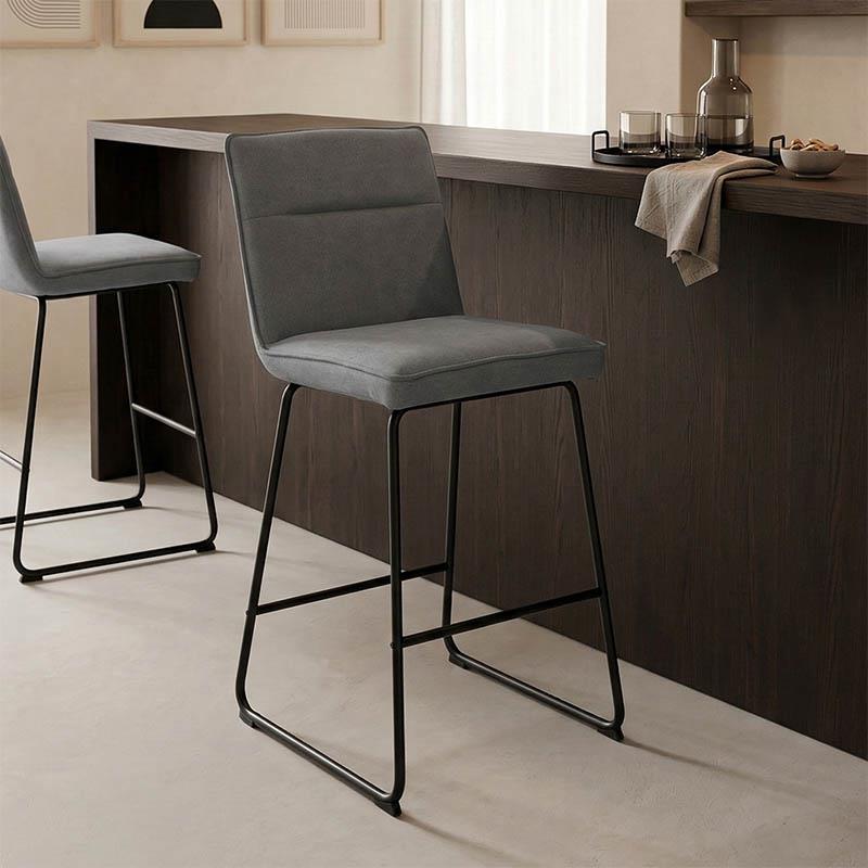 Σκαμπό μπαρ Essential ύφασμα γκρι-πόδι μαύρο μεταλλικό 53x64.5x107εκ