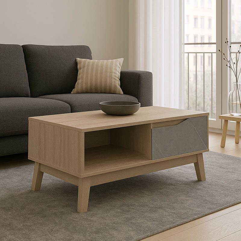 Τραπεζάκι σαλονιού Judas σε μπεζ μαρμάρου-sonoma απόχρωση 90x45x38.5εκ