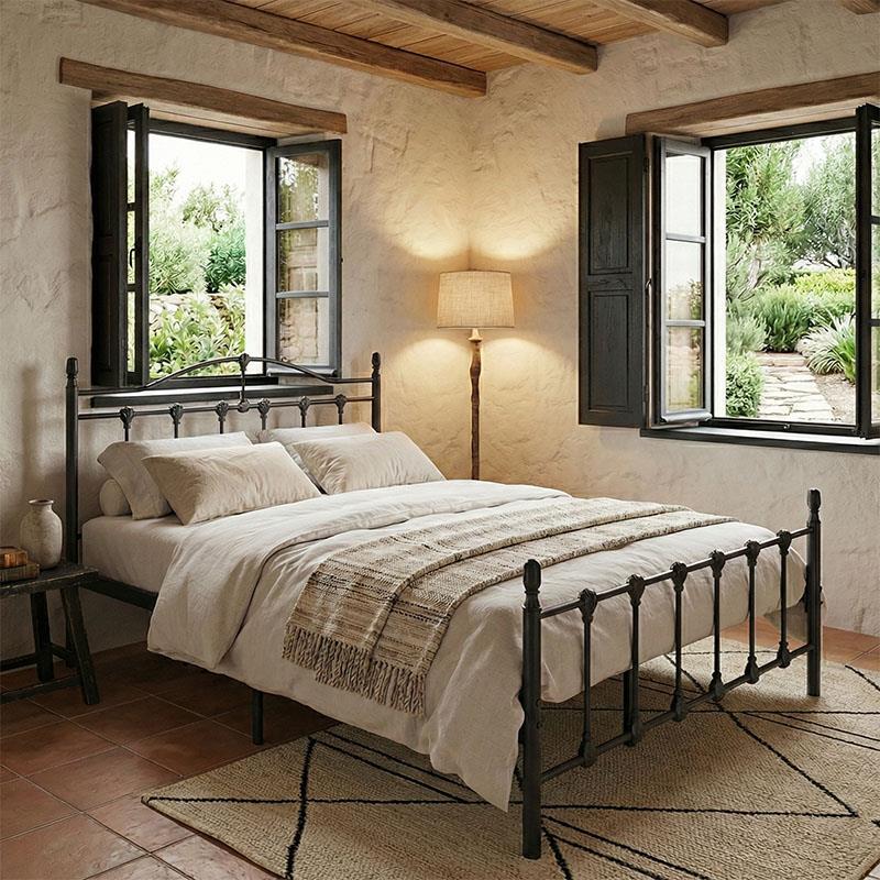 Μεταλλικό Κρεβάτι Wotso Διπλό σε μαύρη απόχρωση 150x200εκ.