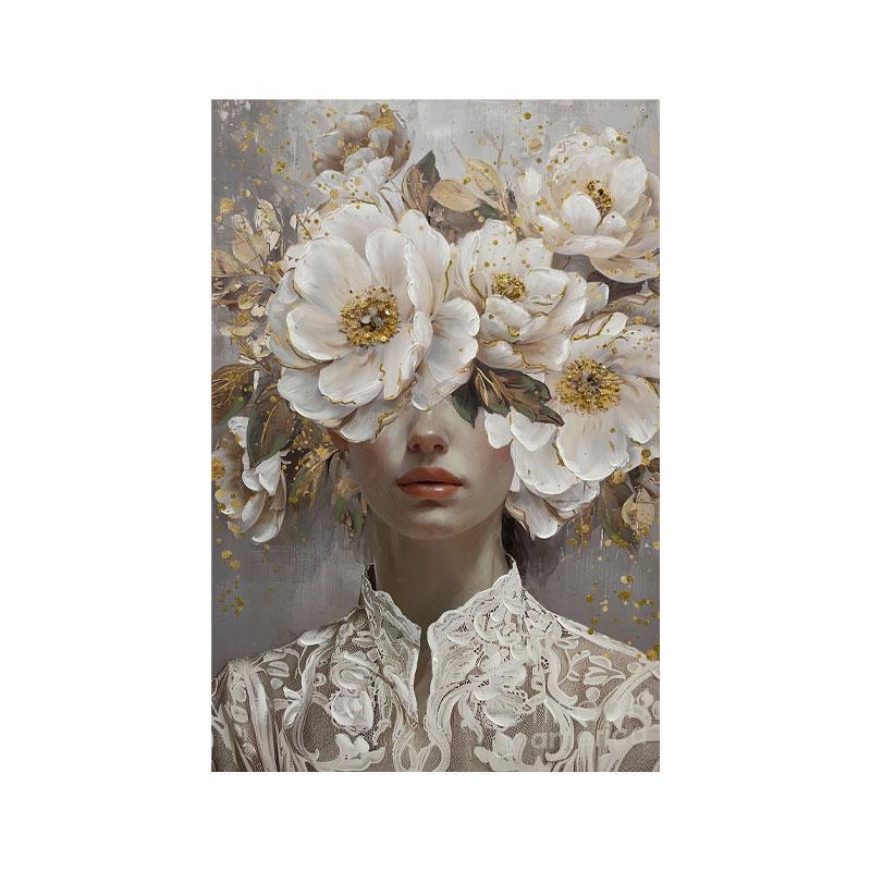 Πίνακας σε Καμβά Woman with flowers FL37073 Fylliana Μπέζ -Γκρί -Λευκό 60x3x90εκ.