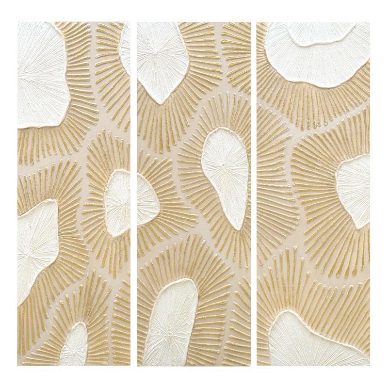 Πίνακες σε Καμβά FL25490 Fylliana Σετ 3 τμχ Μπέζ -Λευκό και Χρυσό 30x3x90εκ.