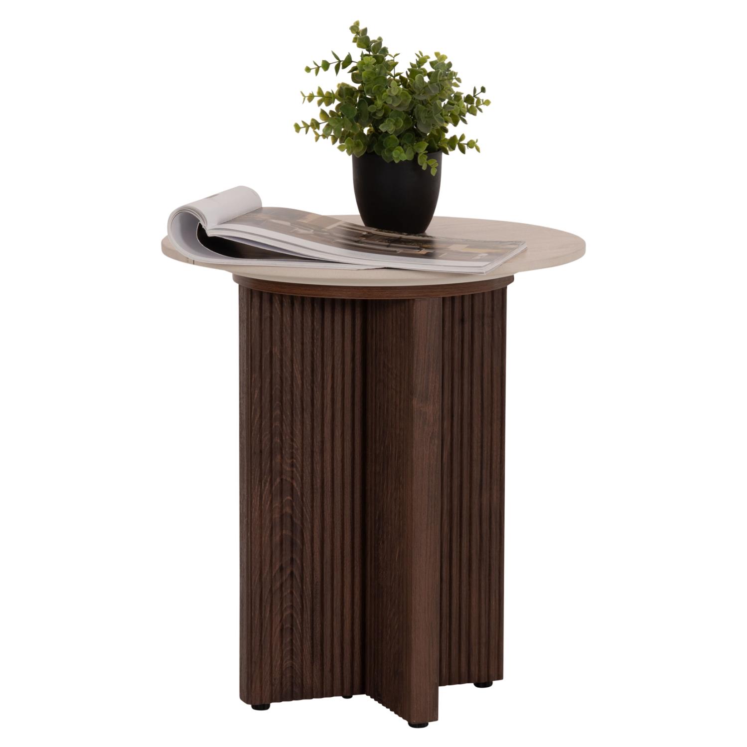 Τραπεζάκι σαλονιού Βοηθητικό SKY C18330 Κεραμικό Top με Όψη Τραβερτίνας-Mdf Βάση Καφέ Φ45x50Υεκ.