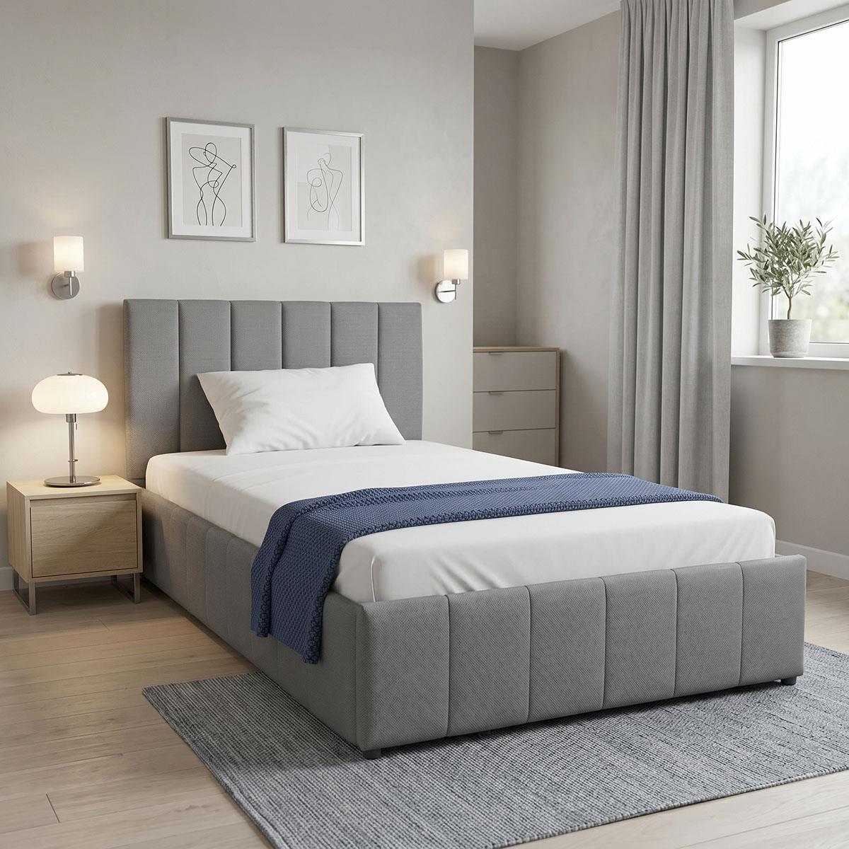 Επενδυμένο Κρεβάτι Snuggle Ημίδιπλο με Αποθηκευτικό χώρο Βελούδο Ανθρακί 120x200εκ.