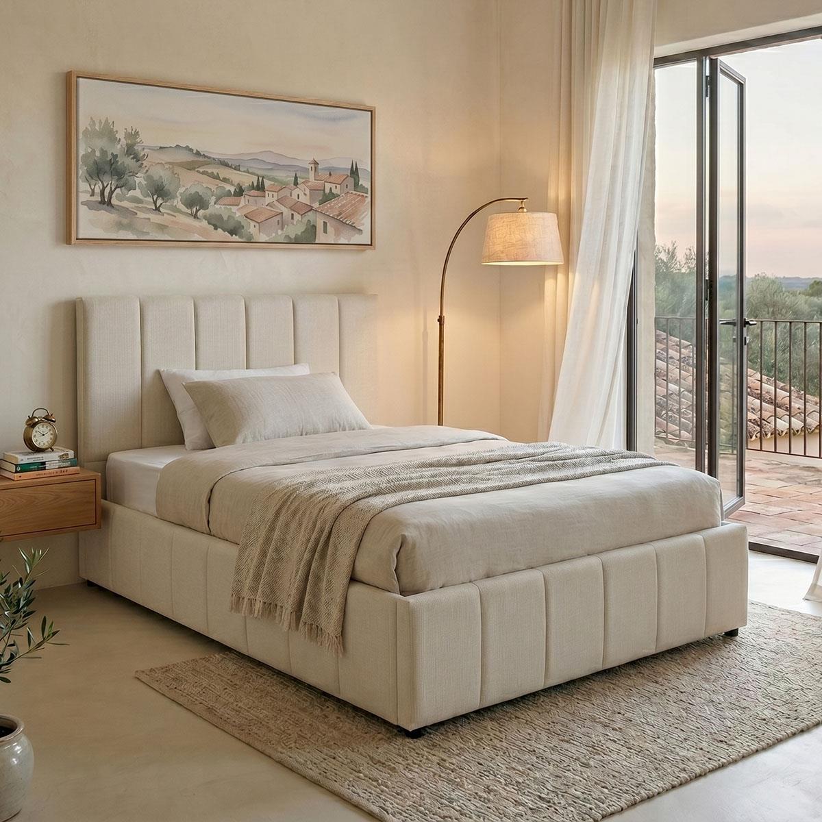 Επενδυμένο Κρεβάτι Snuggle Ημίδιπλο με Αποθηκευτικό χώρο Ύφασμα Μπέζ 120x200εκ.