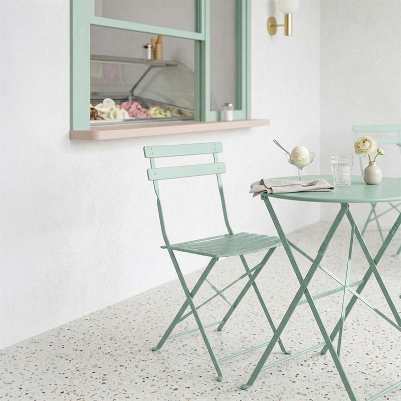 Καρέκλα Bistro μεταλλική αναδιπλούμενη σε μέντα απόχρωση 42x46x82εκ