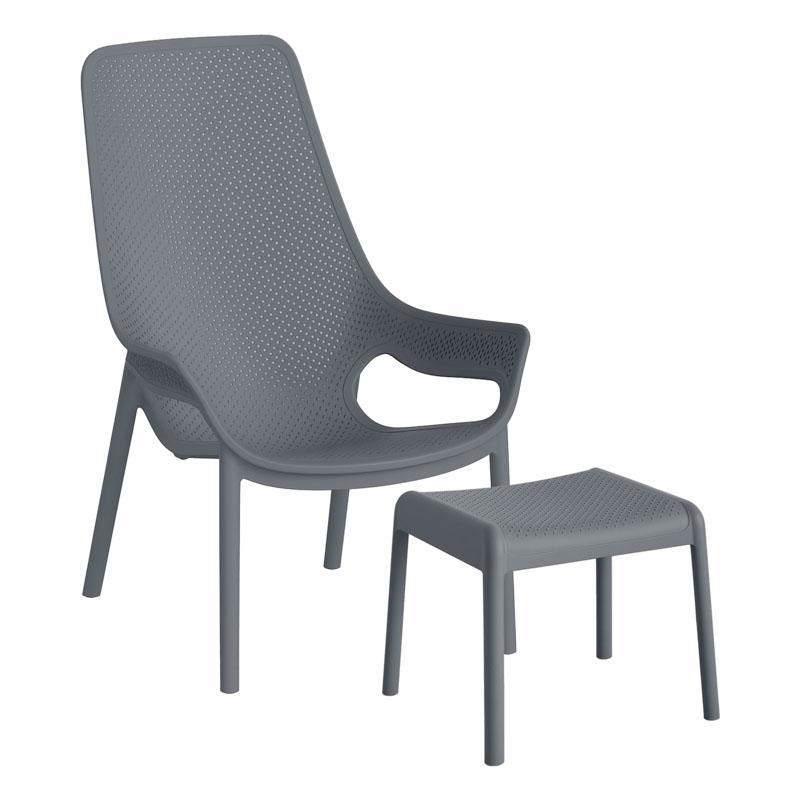 Σετ Κήπου Πολυθρόνα και Υποπόδιο Avelyn Fylliana με UV Προστασία σε Σκούρο Γκρί χρώμα