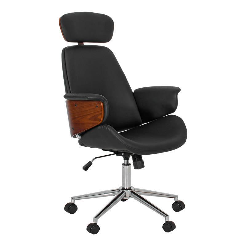 Καρέκλα Γραφείου Διευθυντή FL921 Fylliana Μαύρο Τεχνόδερμα με Καρυδί Ξύλο 68x68x125εκ