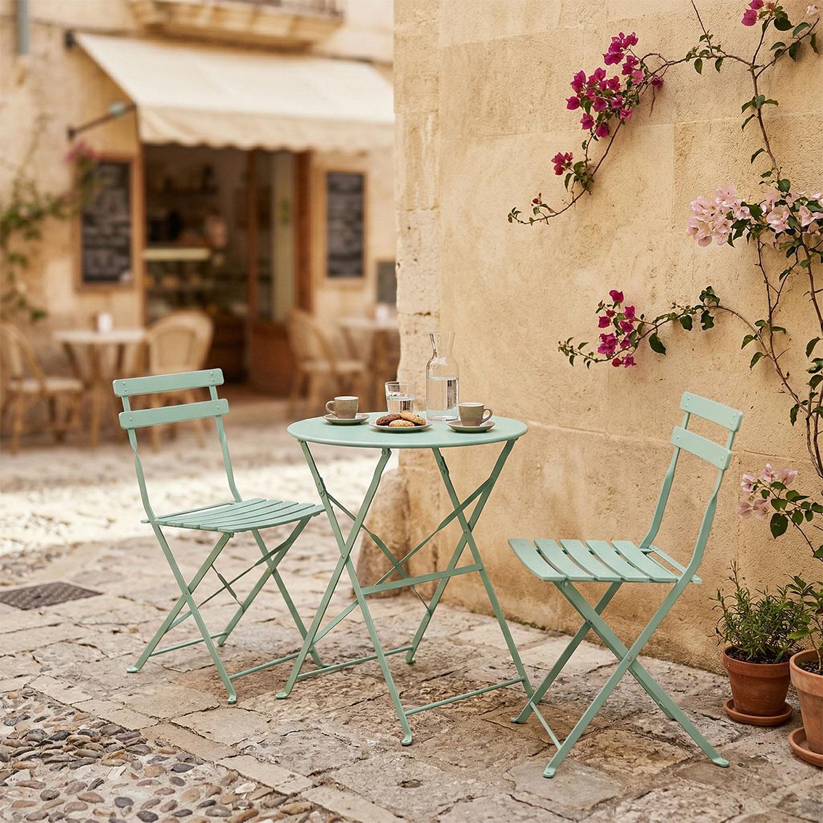 Σετ κήπου Τραπεζαρία Bistro 3 τεμ μεταλλική αναδιπλούμενη σε μέντα απόχρωση Φ60x71εκ