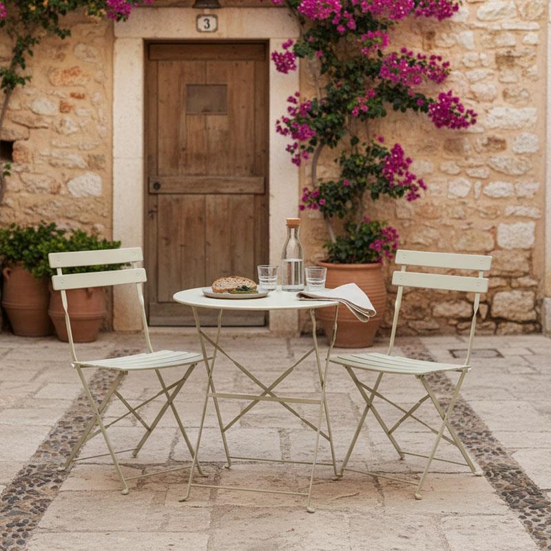 Σετ κήπου Τραπεζαρία Bistro 3 τεμ μεταλλική αναδιπλούμενη σε μπεζ Φ60x71εκ