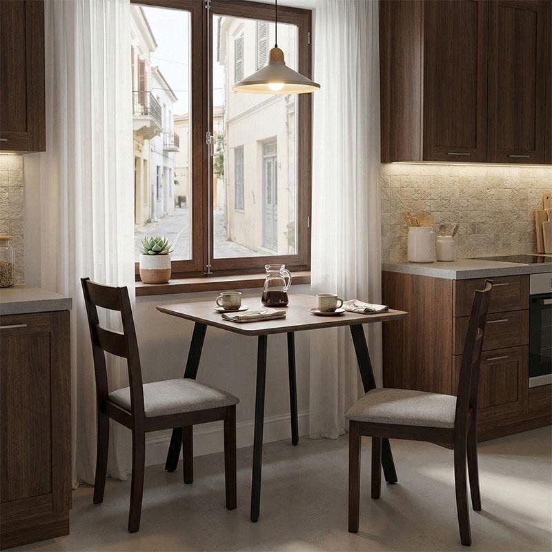 Τραπέζι Squaro καρυδί mdf με μαύρα μεταλλικά πόδια 80x80x75εκ