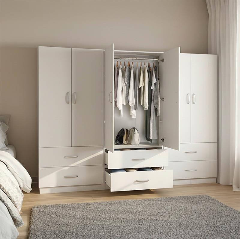 Ντουλάπα εξάφυλλη με συρτάρια Lego λευκή 240x42x180εκ