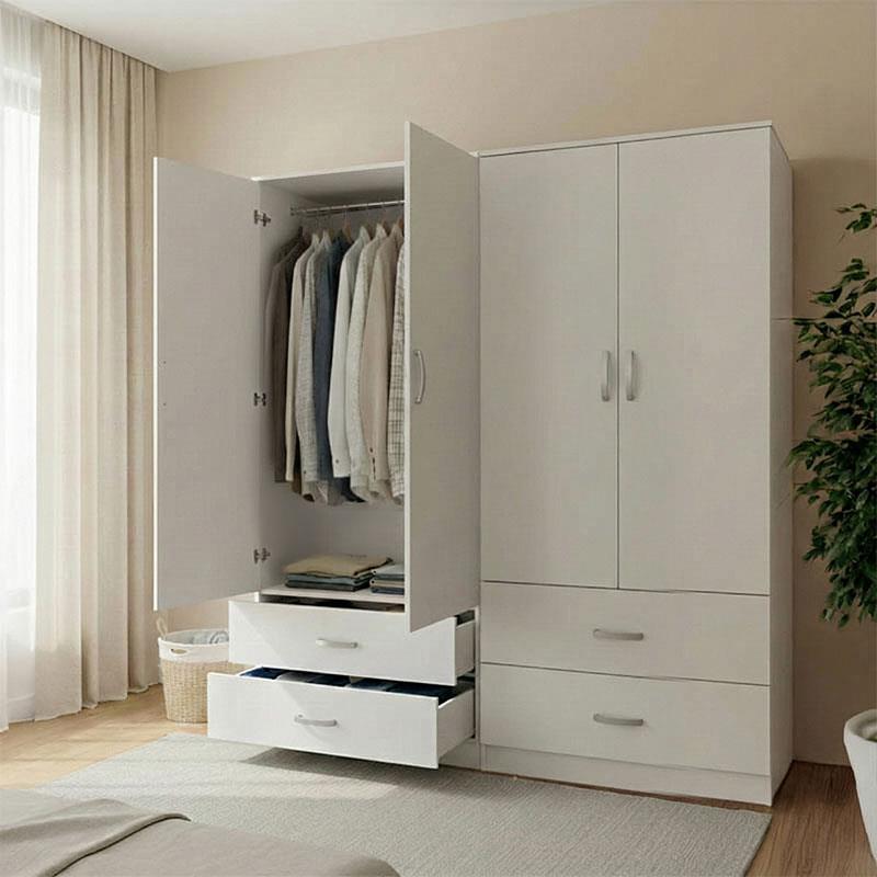 Ντουλάπα τετράφυλλη με συρτάρια Lego λευκή 160x42x180εκ