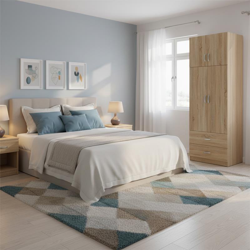 Ντουλάπα δίφυλλη με 2 συρτάρια και πατάρι Lego σε oak απόχρωση 80x42x240εκ