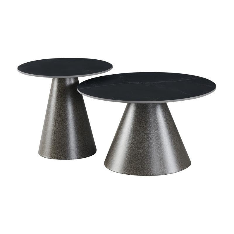 Σετ Τραπεζάκια Σαλονιού 2τεμ. FL848 Fylliana Μαύρη Κεραμική Επιφάνεια 70x42εκ & 50x50εκ